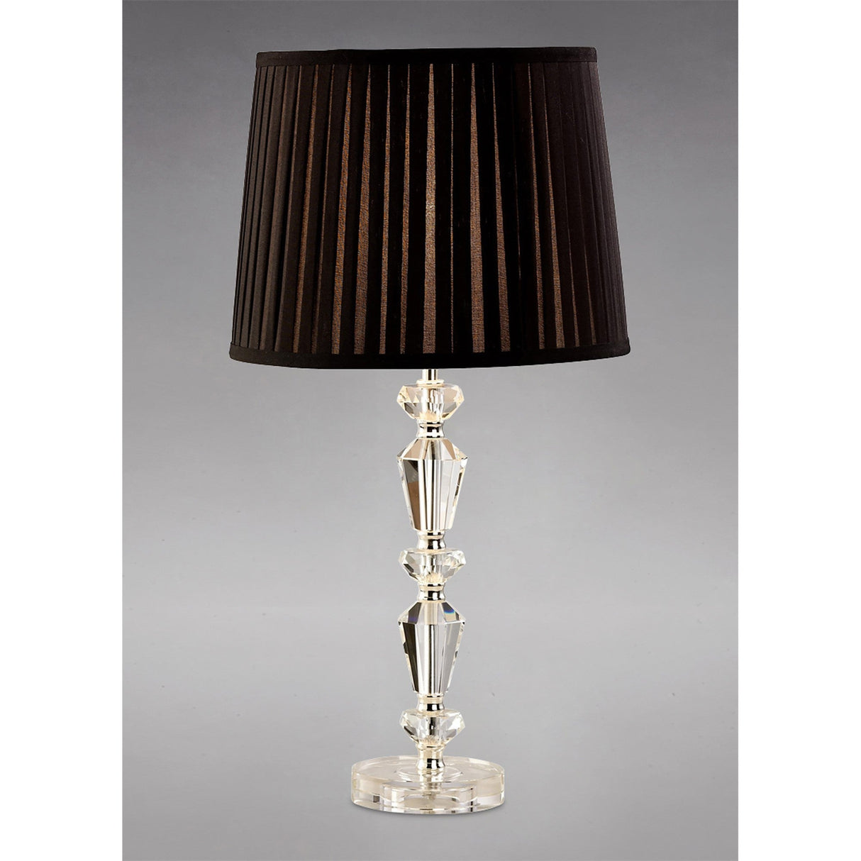 The Renee 1 Light Crystal Table Lamp - Silver (Without Shade) features a clear, faceted glass base and is displayed against a plain gray background.