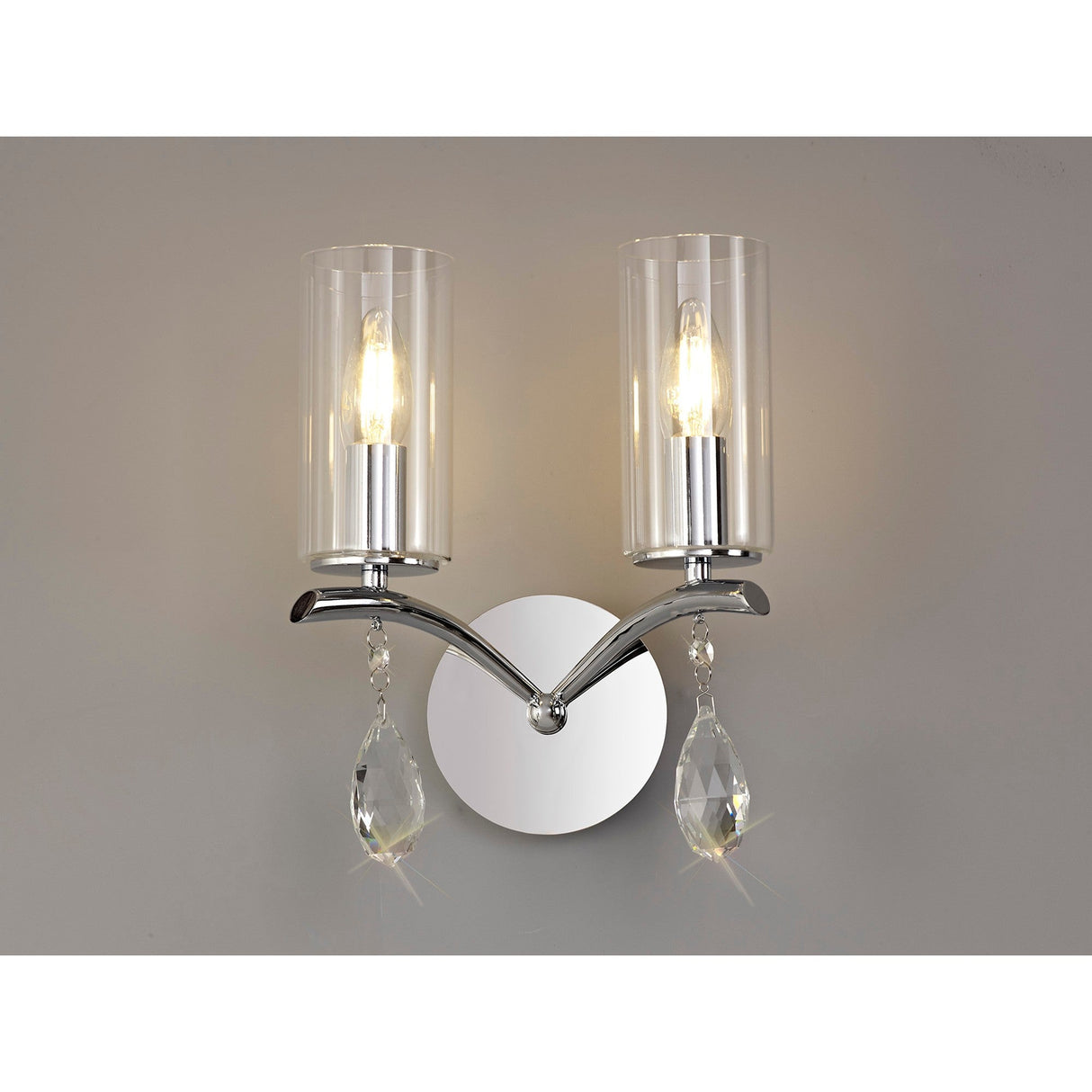 Rhea 2 Light Crystal Wall Light - Chrome