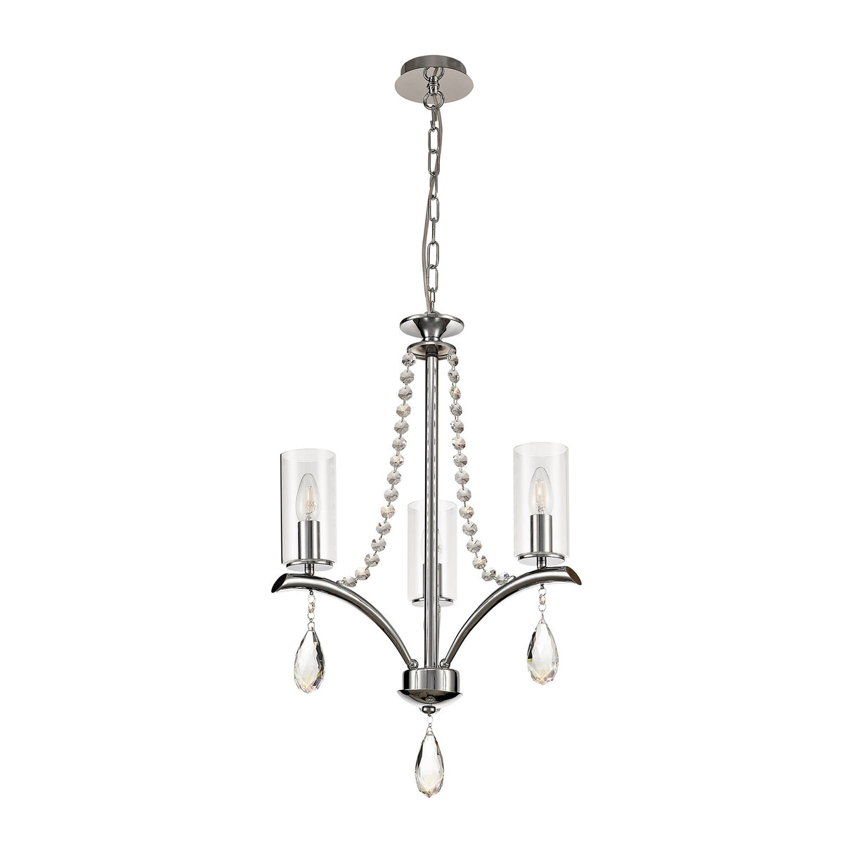 Rhea 50cm 3 Light Crystal & Glass Chandelier - Polished Chrome