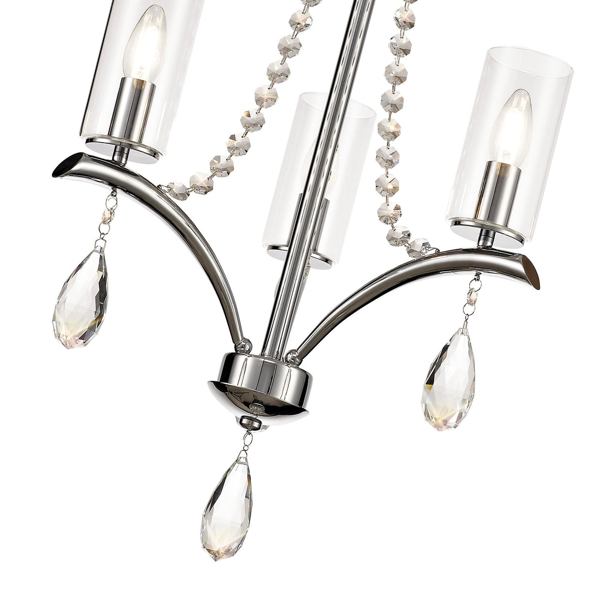 Rhea 50cm 3 Light Crystal & Glass Chandelier - Polished Chrome