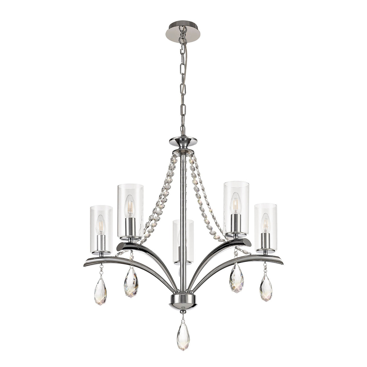 Rhea 64cm 5 Light Crystal & Glass Chandelier - Polished Chrome