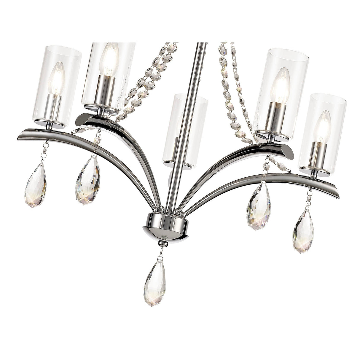 Rhea 64cm 5 Light Crystal & Glass Chandelier - Polished Chrome