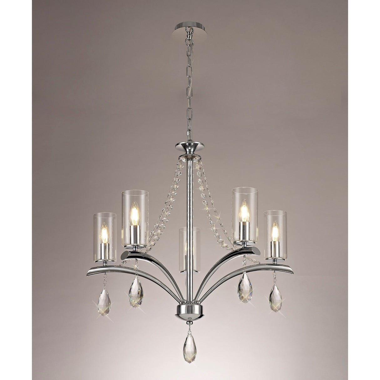 Rhea 64cm 5 Light Crystal & Glass Chandelier - Polished Chrome