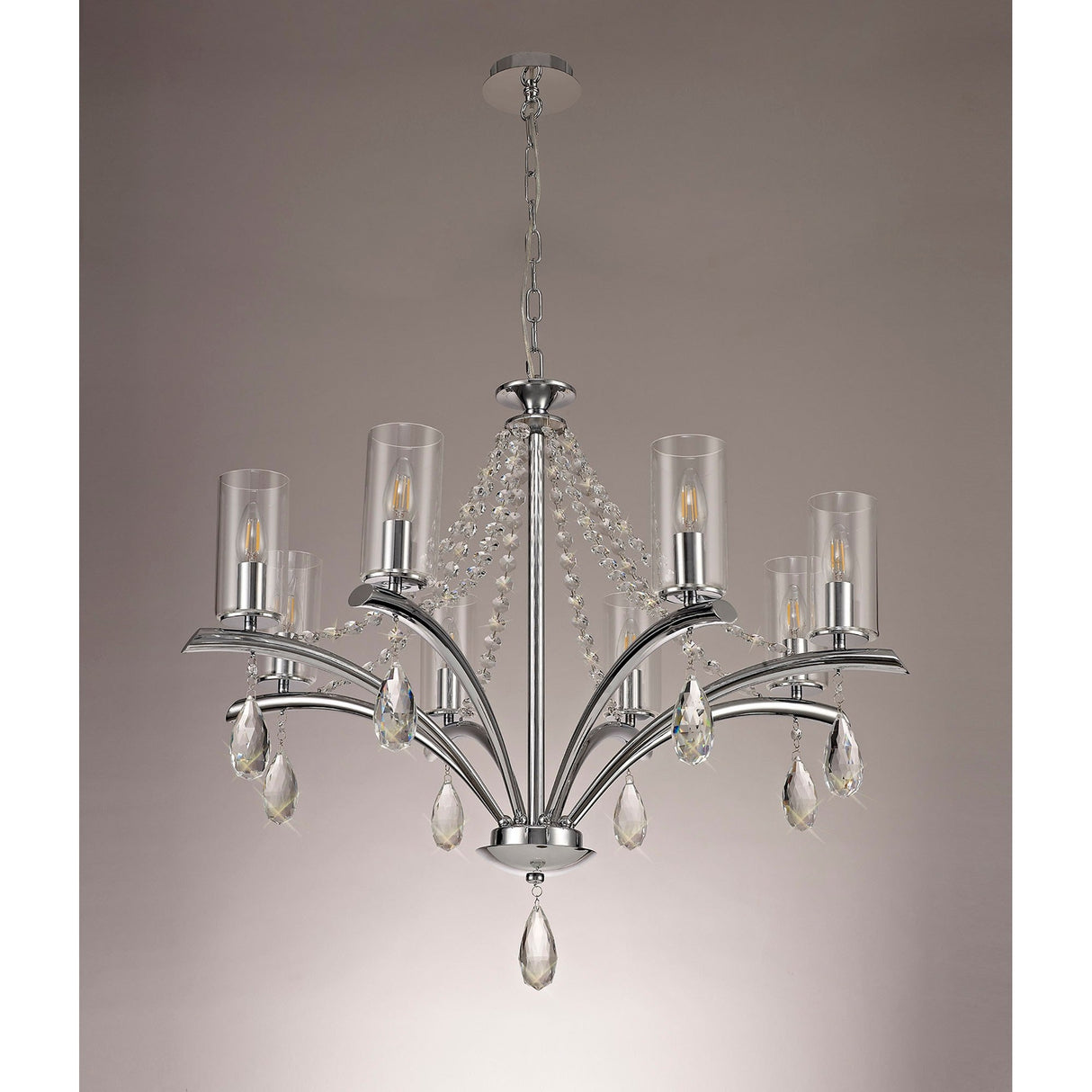 Rhea 80cm 8 Light Crystal & Glass Chandelier - Polished Chrome