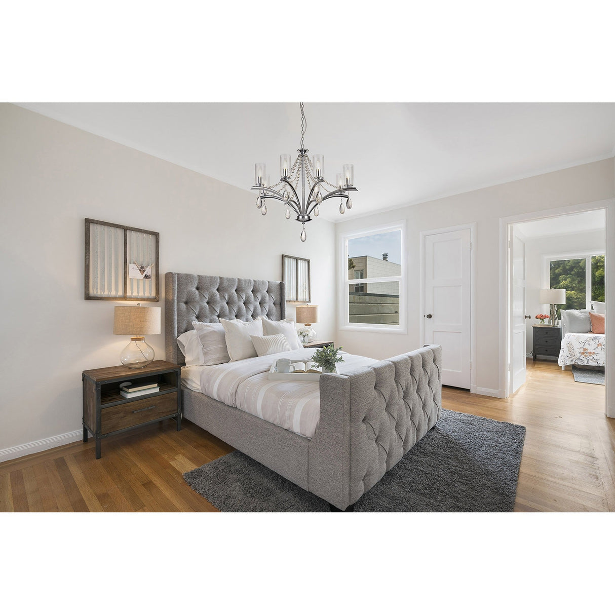 Rhea 80cm 8 Light Crystal & Glass Chandelier - Polished Chrome