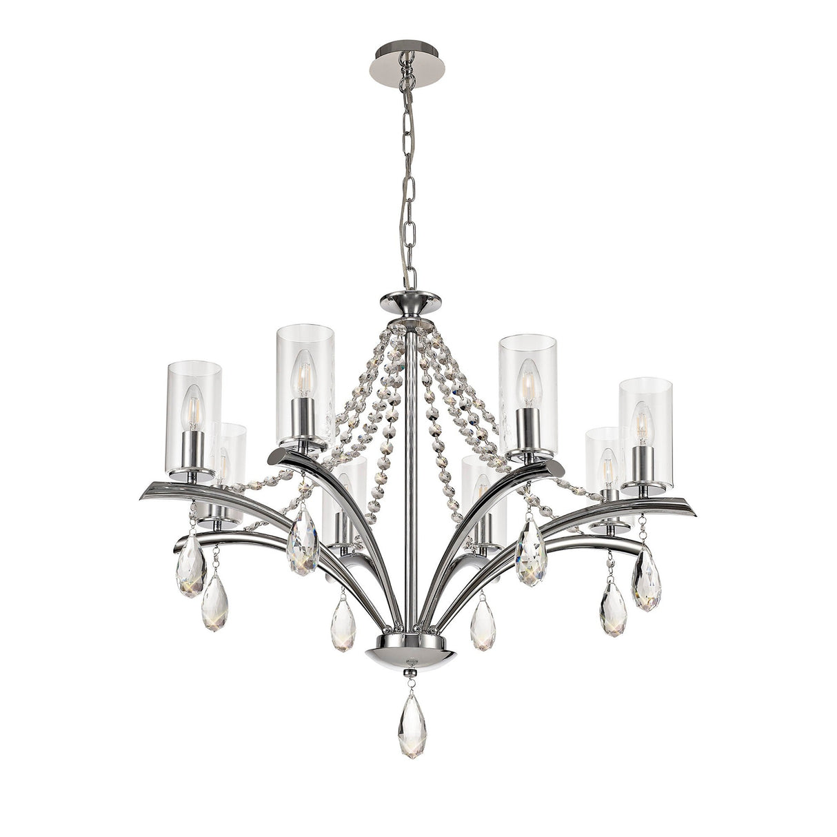 Rhea 80cm 8 Light Crystal & Glass Chandelier - Polished Chrome