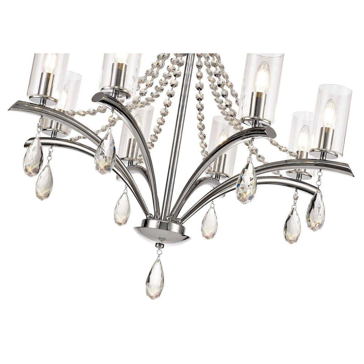Rhea 80cm 8 Light Crystal & Glass Chandelier - Polished Chrome