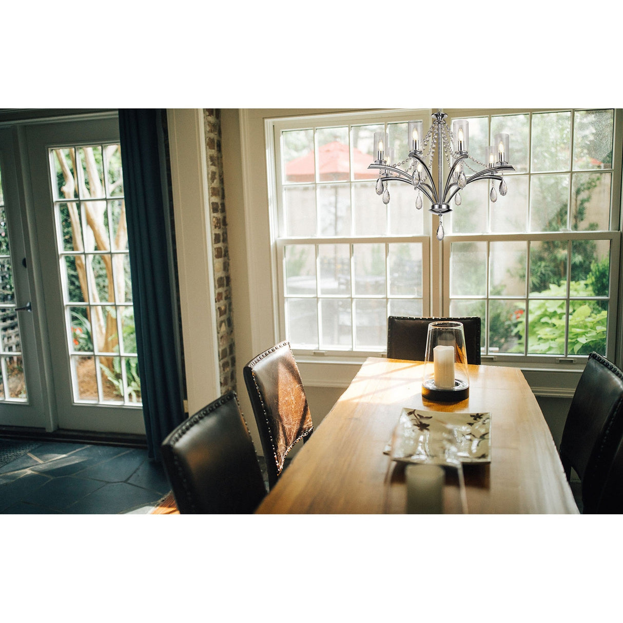 Rhea 80cm 8 Light Crystal & Glass Chandelier - Polished Chrome