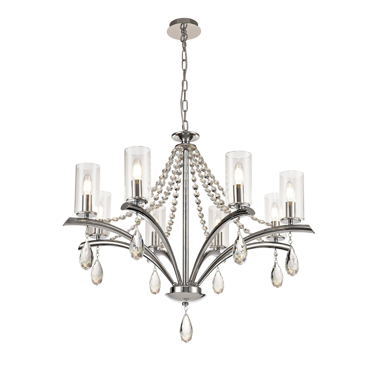 Rhea 80cm 8 Light Crystal & Glass Chandelier - Polished Chrome