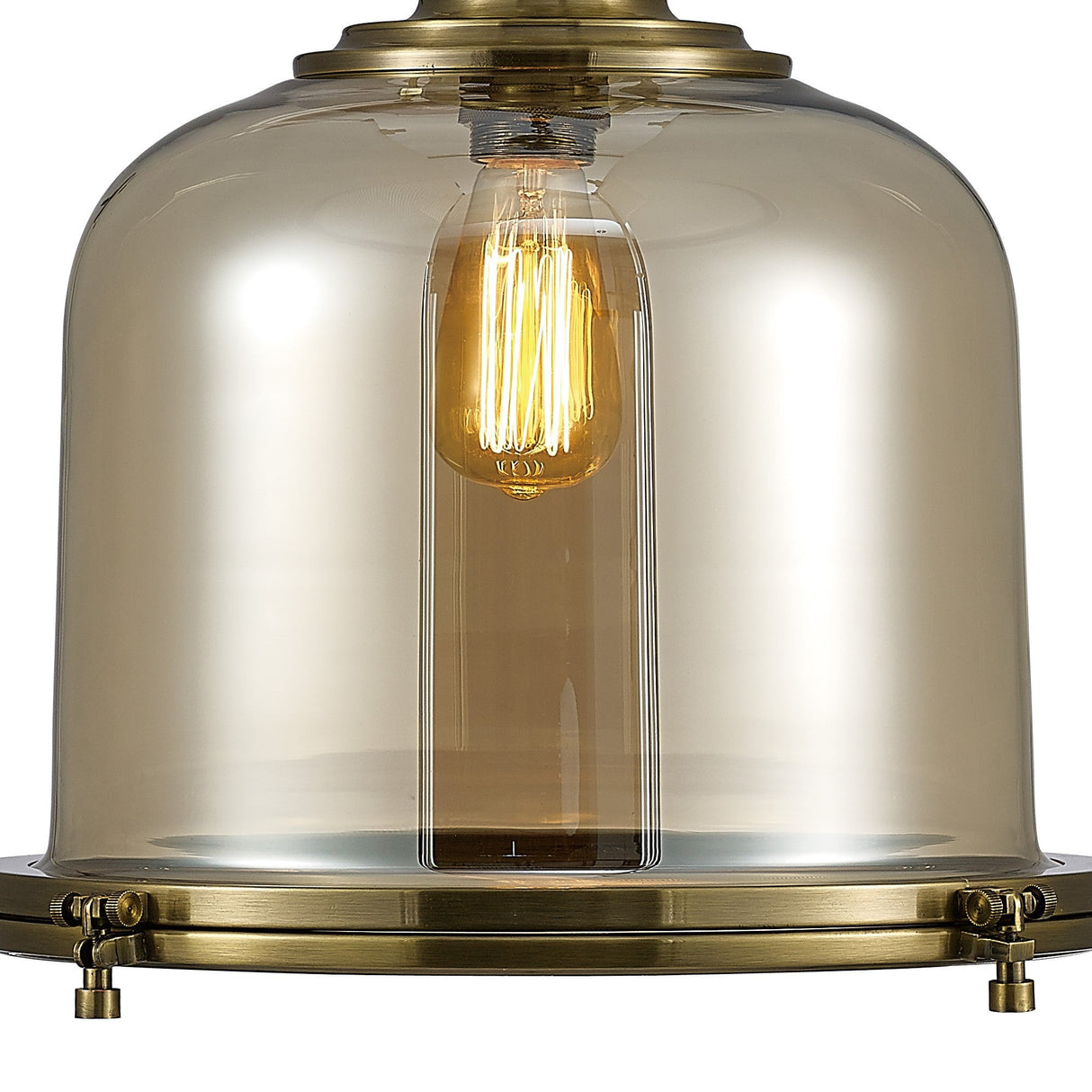 Riley 43cm Large Bell 1 Light Pendant Light - Antique Brass & Cognac