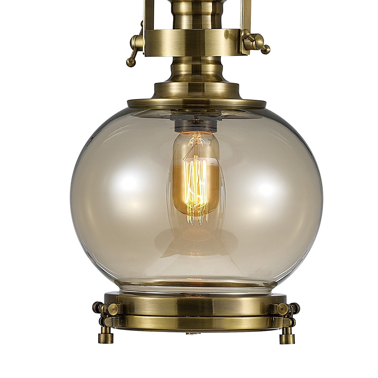 Riley 24cm Small Ball 1 Light Pendant Light - Antique Brass & Cognac