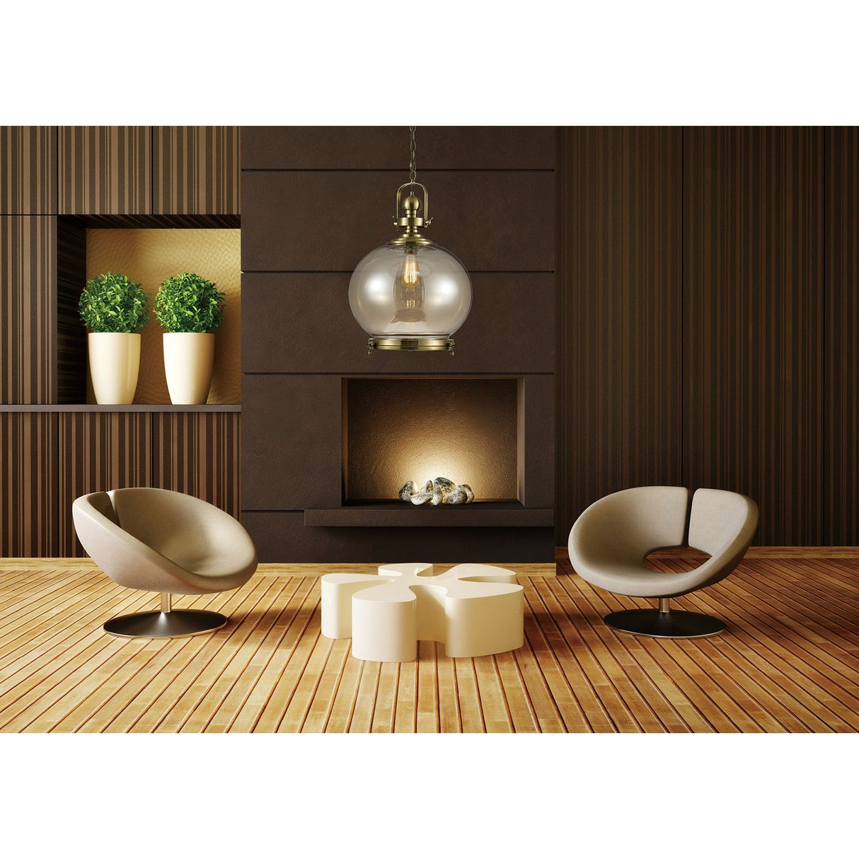 Riley 40cm Large Ball 1 Light Pendant Light - Antique Brass & Cognac