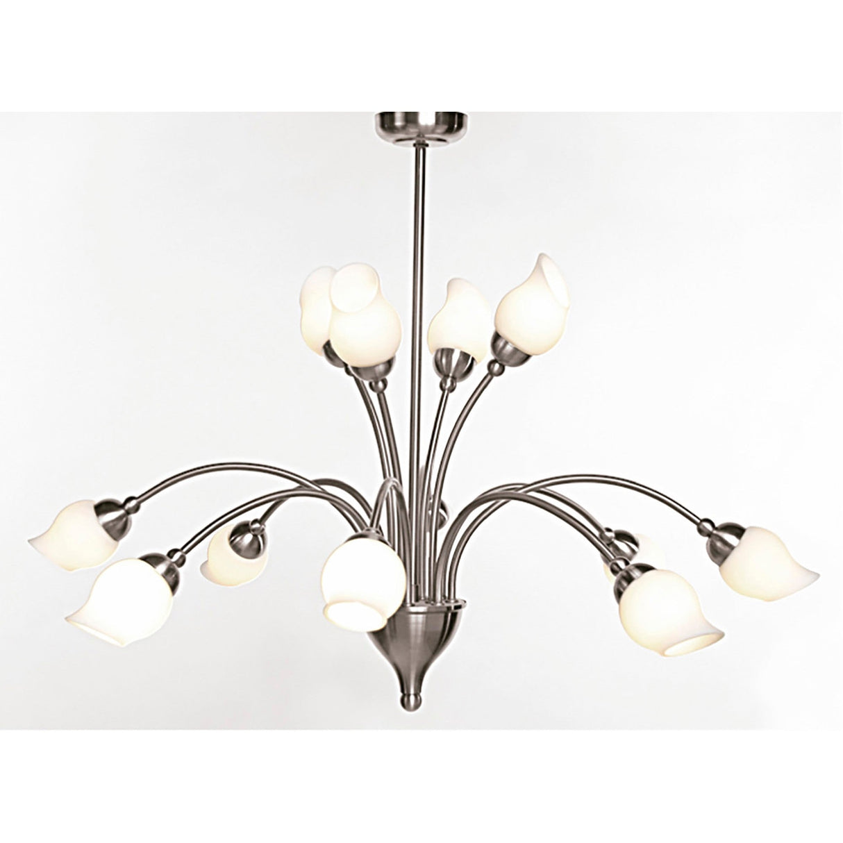 Rimini 69cm 12 Light Opal Glass Chandelier - Satin Chrome