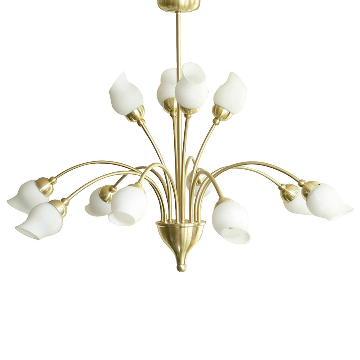 Rimini 69cm 12 Light Opal Glass Chandelier - Satin Brass