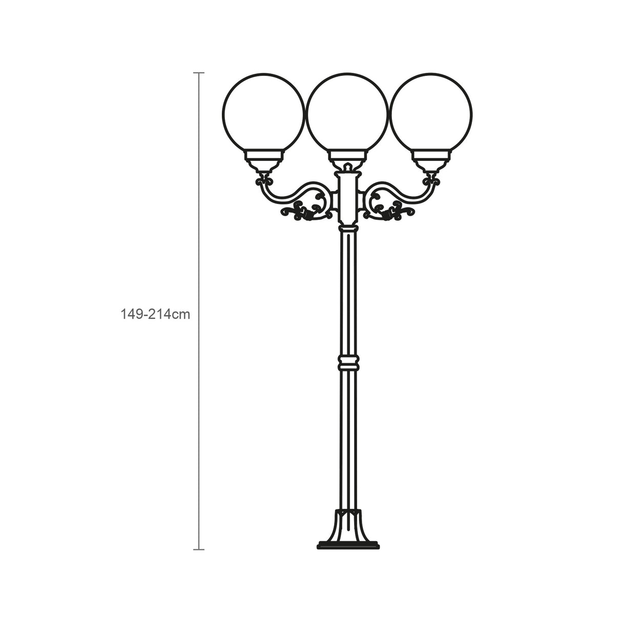 Rondel Small Cast Aluminium Outdoor Adjustable 3 Light Lamp Post - 149-214cm