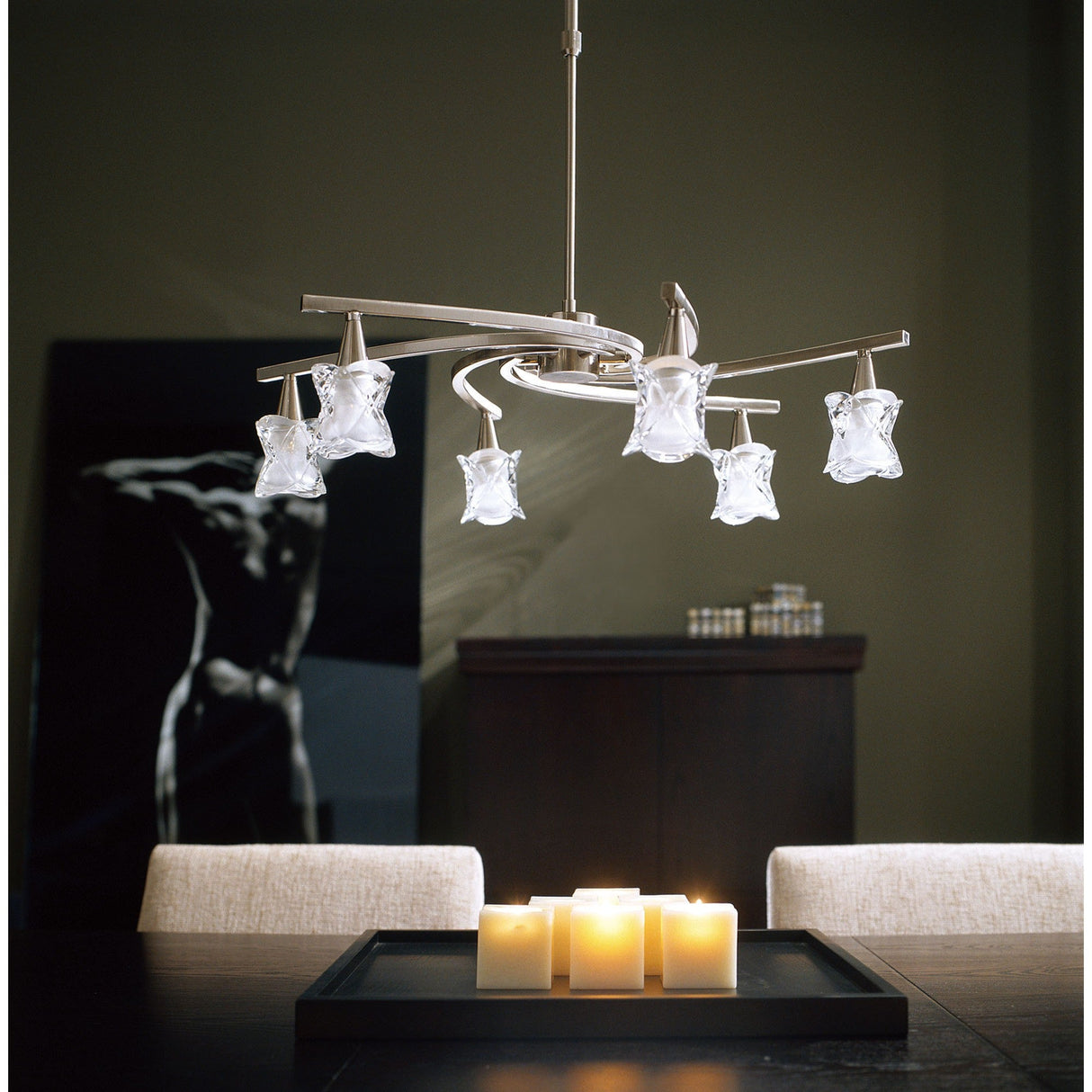 Rosa 64cm Telescopic 6 Light Chandelier/Semi-Flush Ceiling Light - Satin Nickel