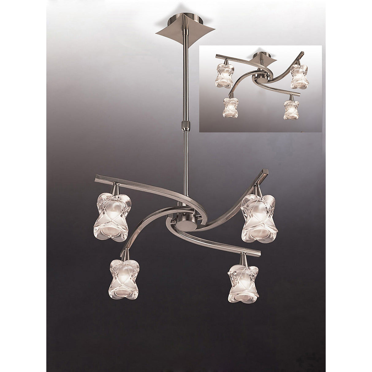 Rosa 48cm Telescopic 6 Light Chandelier/Semi-Flush Ceiling Light - Satin Nickel