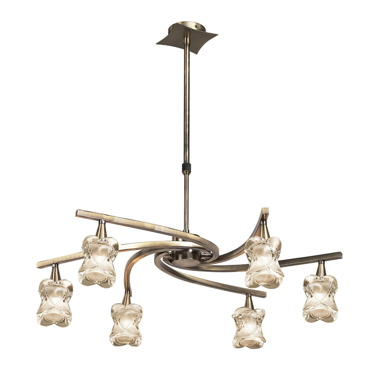 Rosa 64cm Telescopic 6 Light Chandelier/Semi-Flush Ceiling Light - Antique Brass