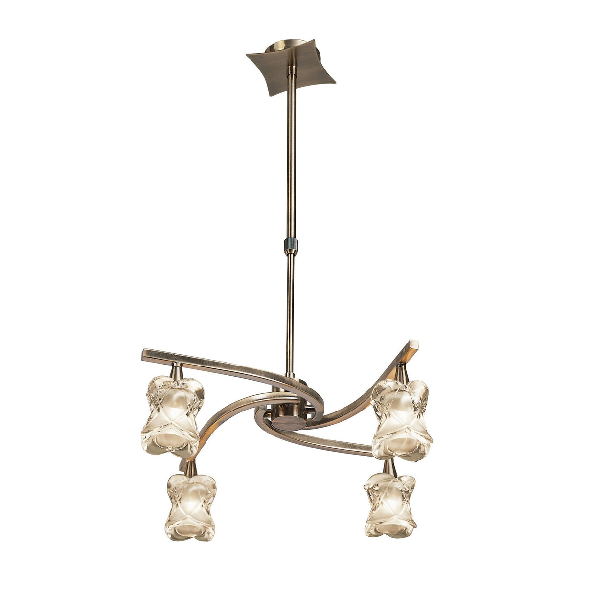 Rosa 48cm Telescopic 4 Light Chandelier/Semi-Flush Ceiling Light - Antique Brass