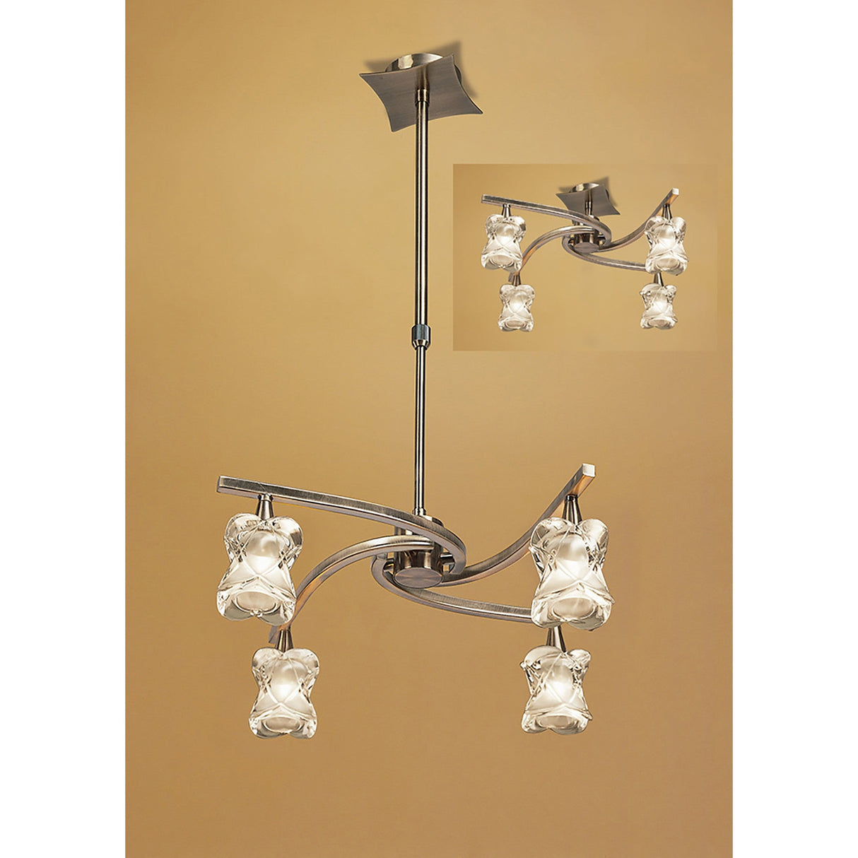 Rosa 48cm Telescopic 4 Light Chandelier/Semi-Flush Ceiling Light - Antique Brass