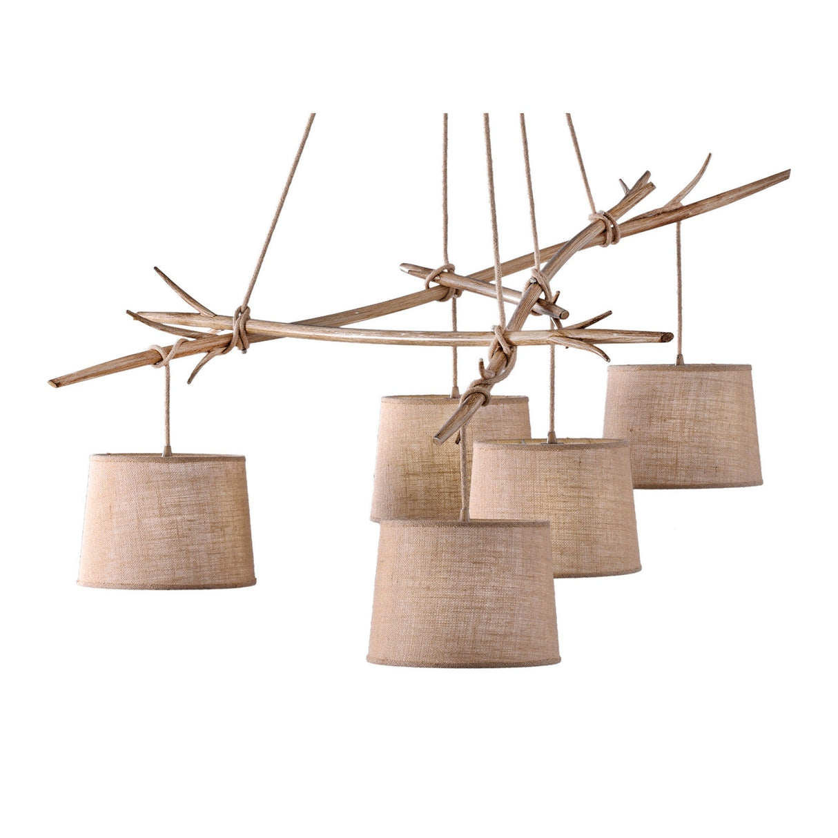 Sabina 5 Light Cluster Pendant Light - Light Brown With Linen Shade