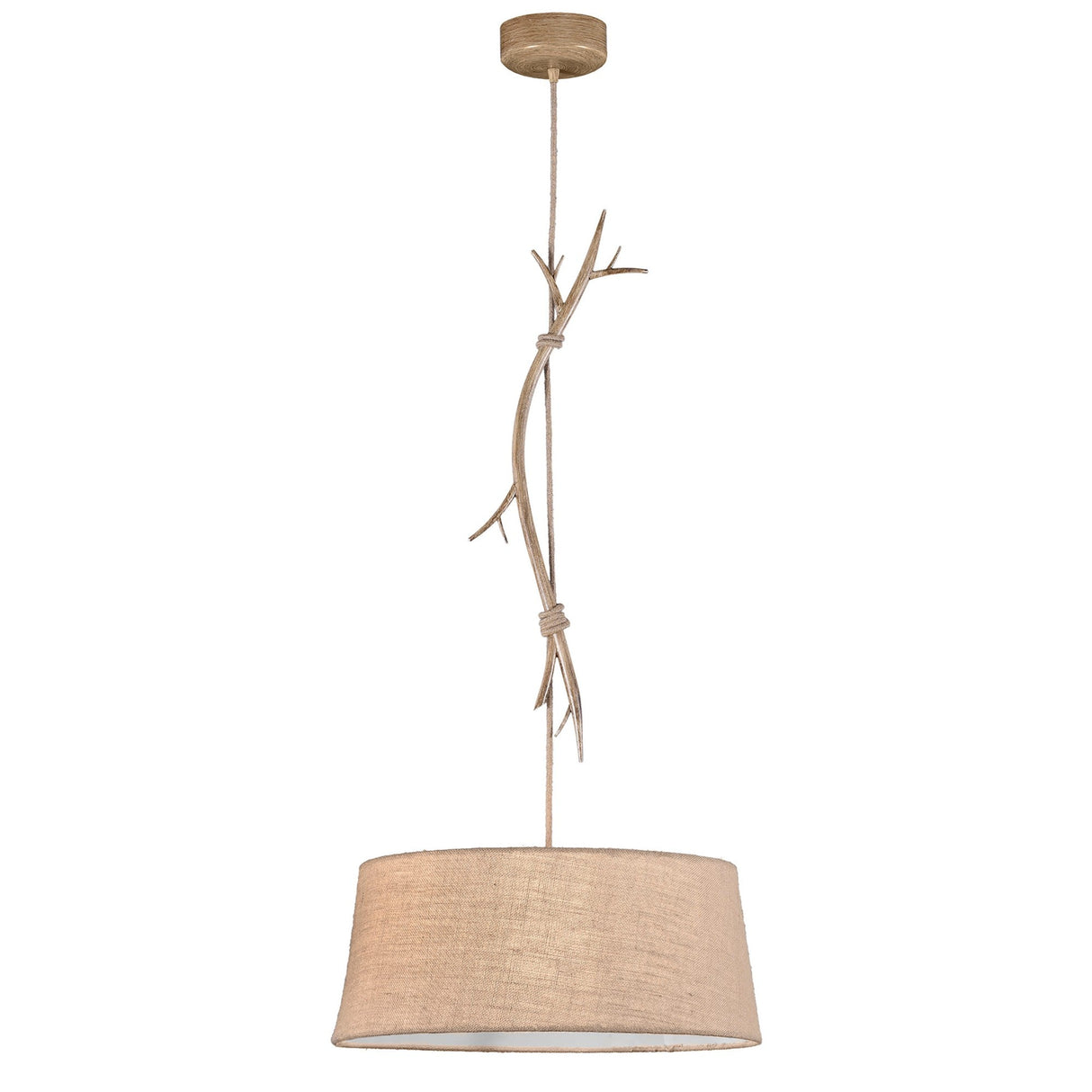 Sabina 60cm Round 1 Light Pendant Light - Brown With Linen Shade