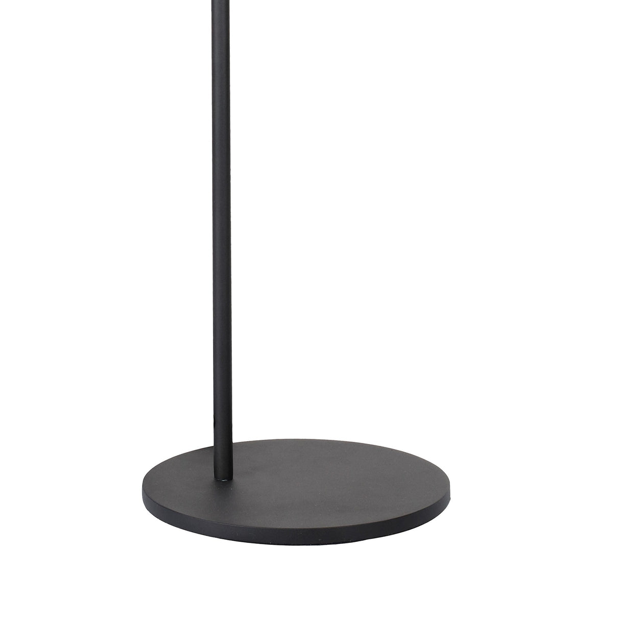 A close-up of the Sal 1 Light Floor Lamp in satin gold and matt black, highlighting its minimalist, modern design with a round, flat base and a sleek vertical pole.