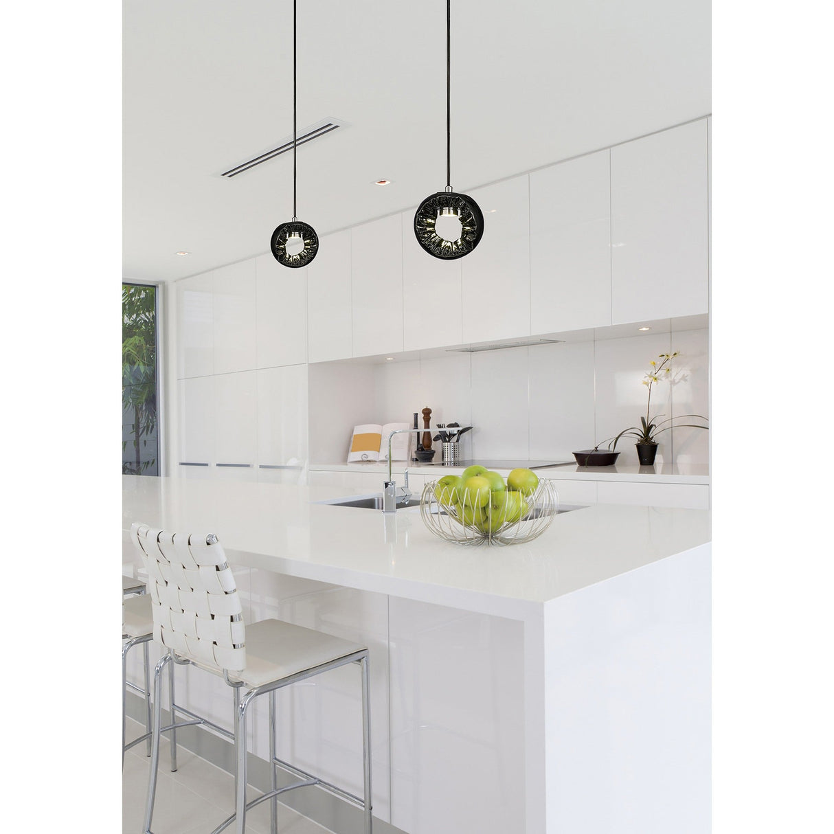 Salvio 15cm Ceramic LED Pendant Light 3W 4200K - Chrome & Black