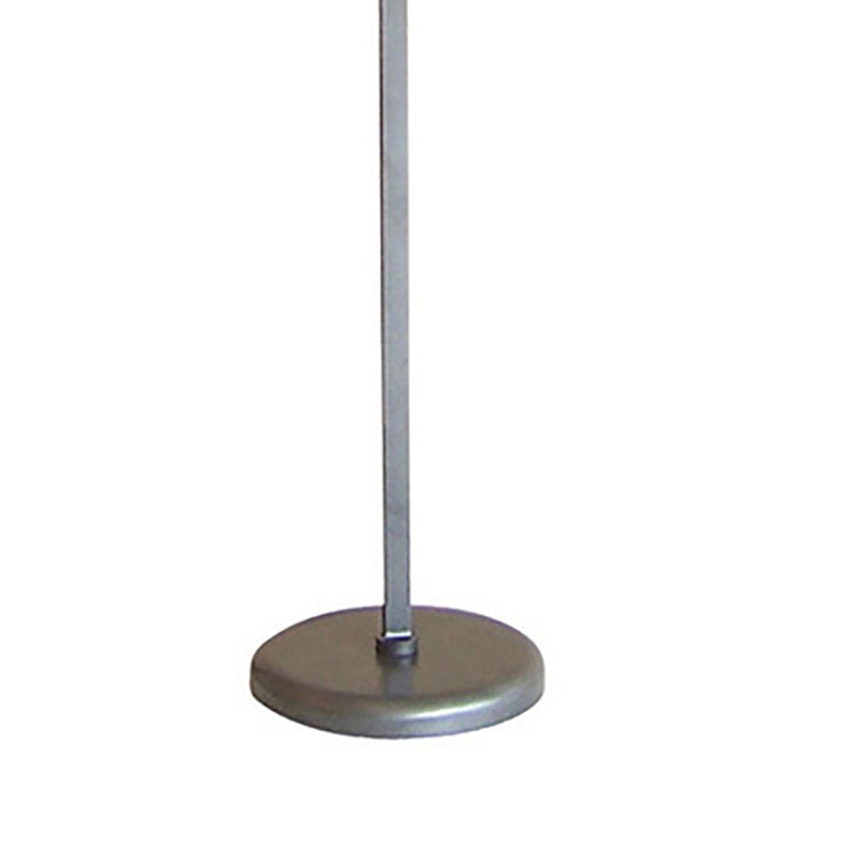 The San Marino 2 Light Opal Glass Floor Lamp features a pewter-finished silver metal base with a round, flat bottom and straight pole. The image does not show the opal glass lamp fixture or the top part of the lamp.