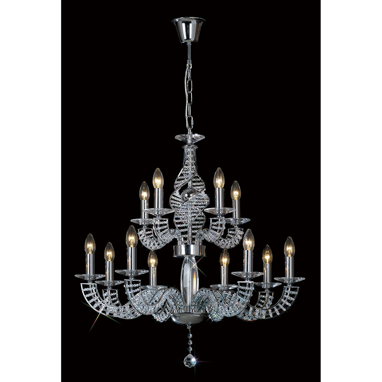 Santo 78cm 2 Tier 12 Light Crystal Chandelier - Polished Chrome