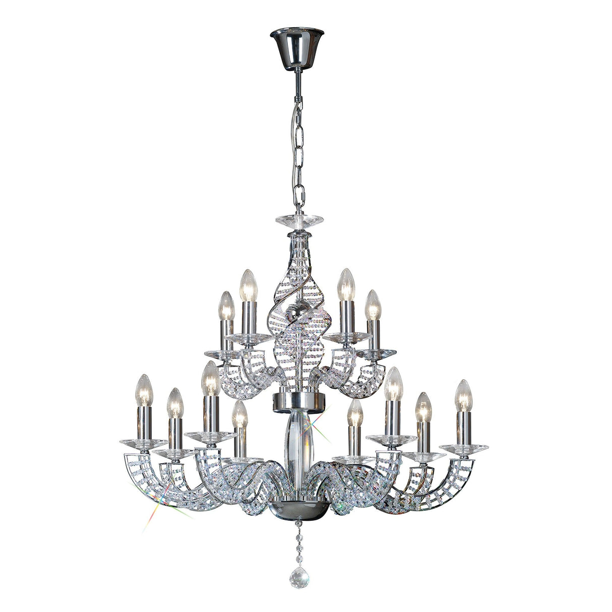 Santo 78cm 2 Tier 12 Light Crystal Chandelier - Polished Chrome