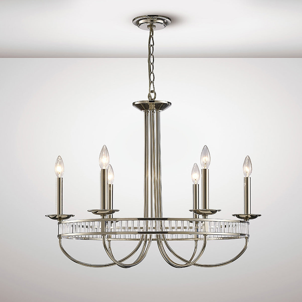 Saskia 72cm Round 6 Light Crystal Chandelier - Polished Nickel
