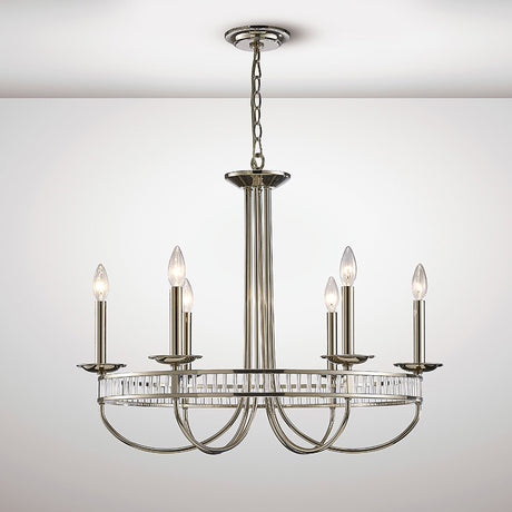 Saskia 72cm Round 6 Light Crystal Chandelier - Polished Nickel