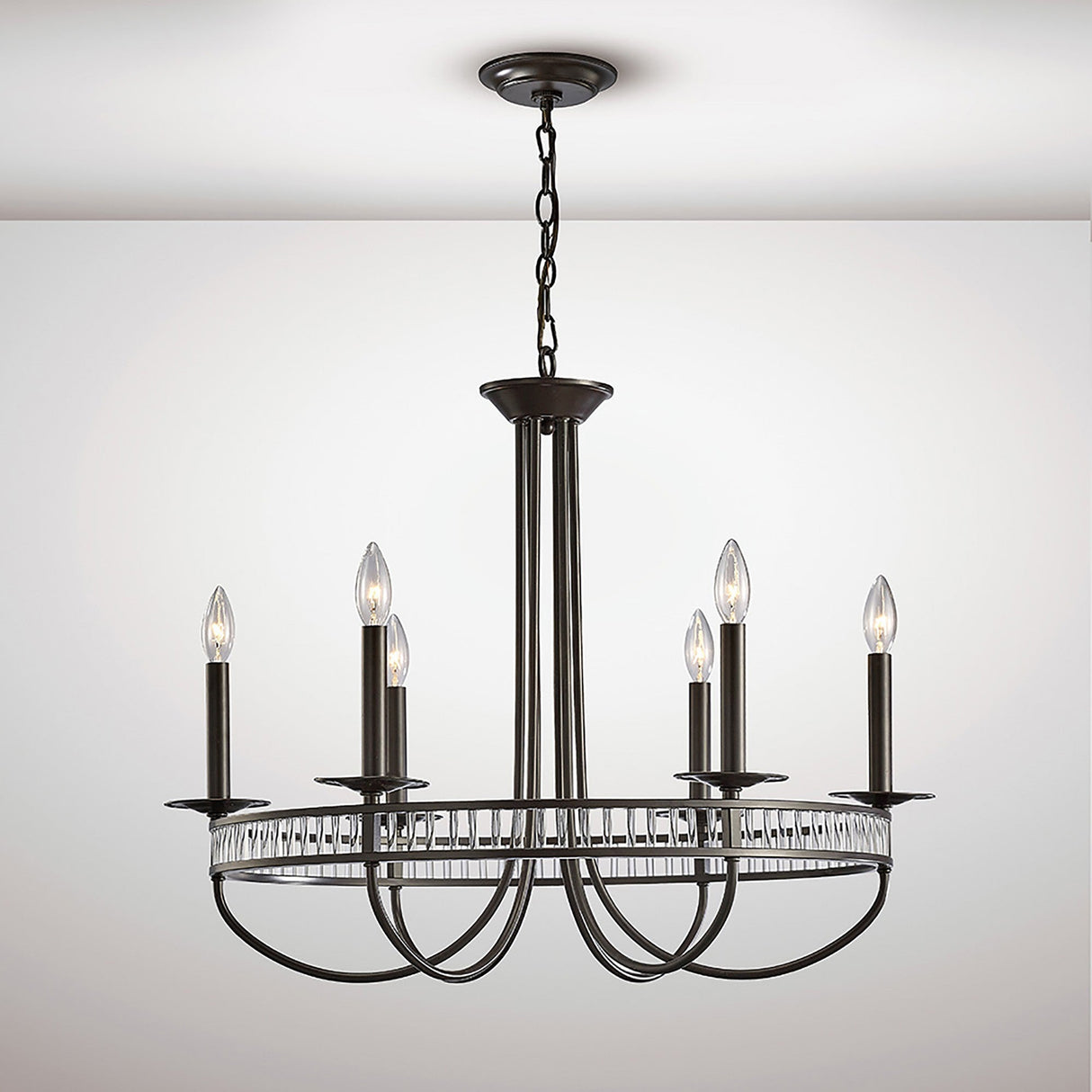 Saskia 72cm Round 6 Light Crystal Chandelier - Aged Bronze