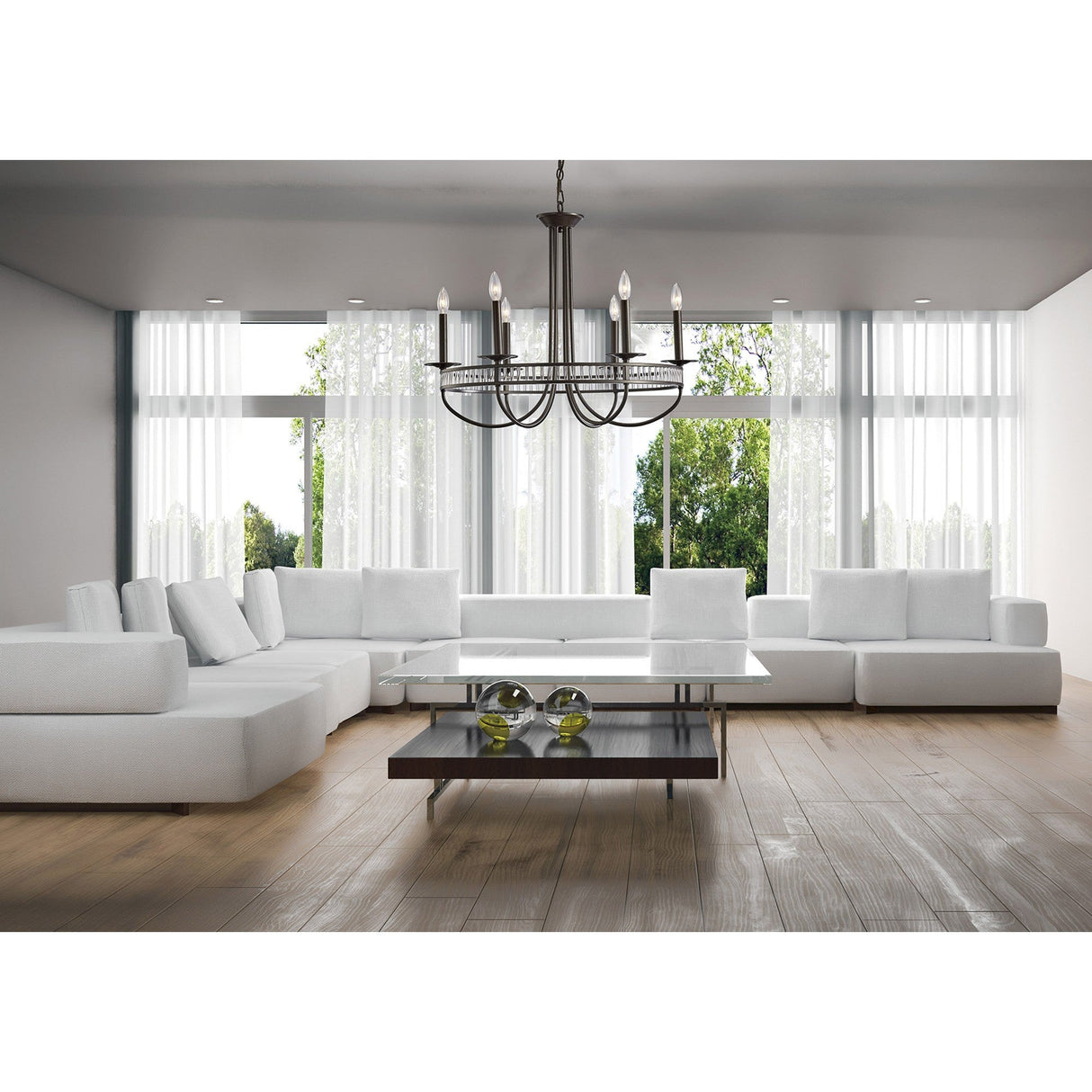 Saskia 72cm Round 6 Light Crystal Chandelier - Aged Bronze
