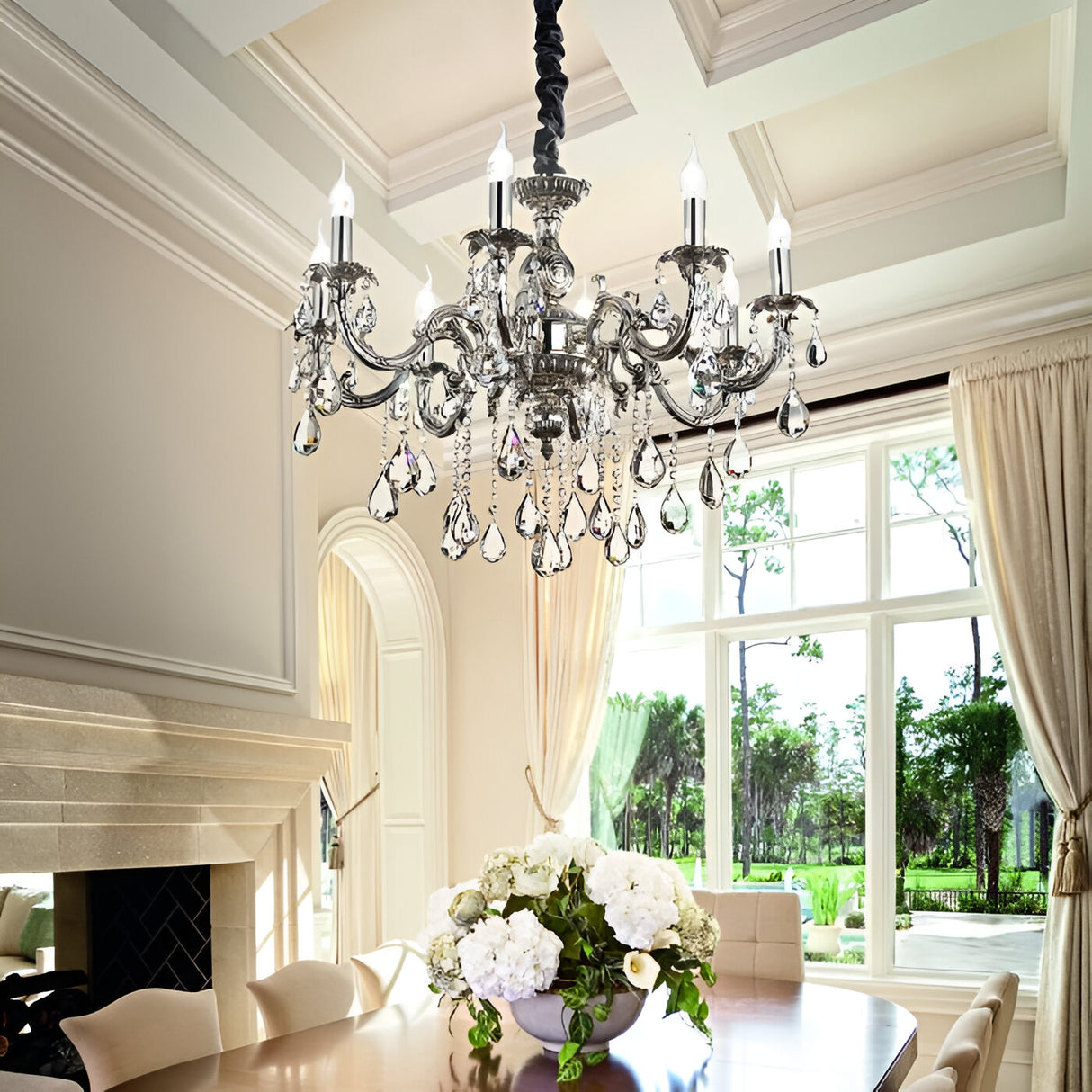 Ex-Display Palace Crystal 6 Light Chandelier - Silver