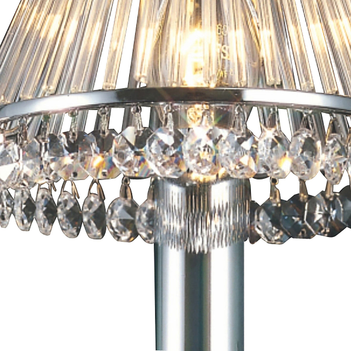 Crystal Clip-On Crystal Lampshade With Clear Glass Rods - Polished Chrome