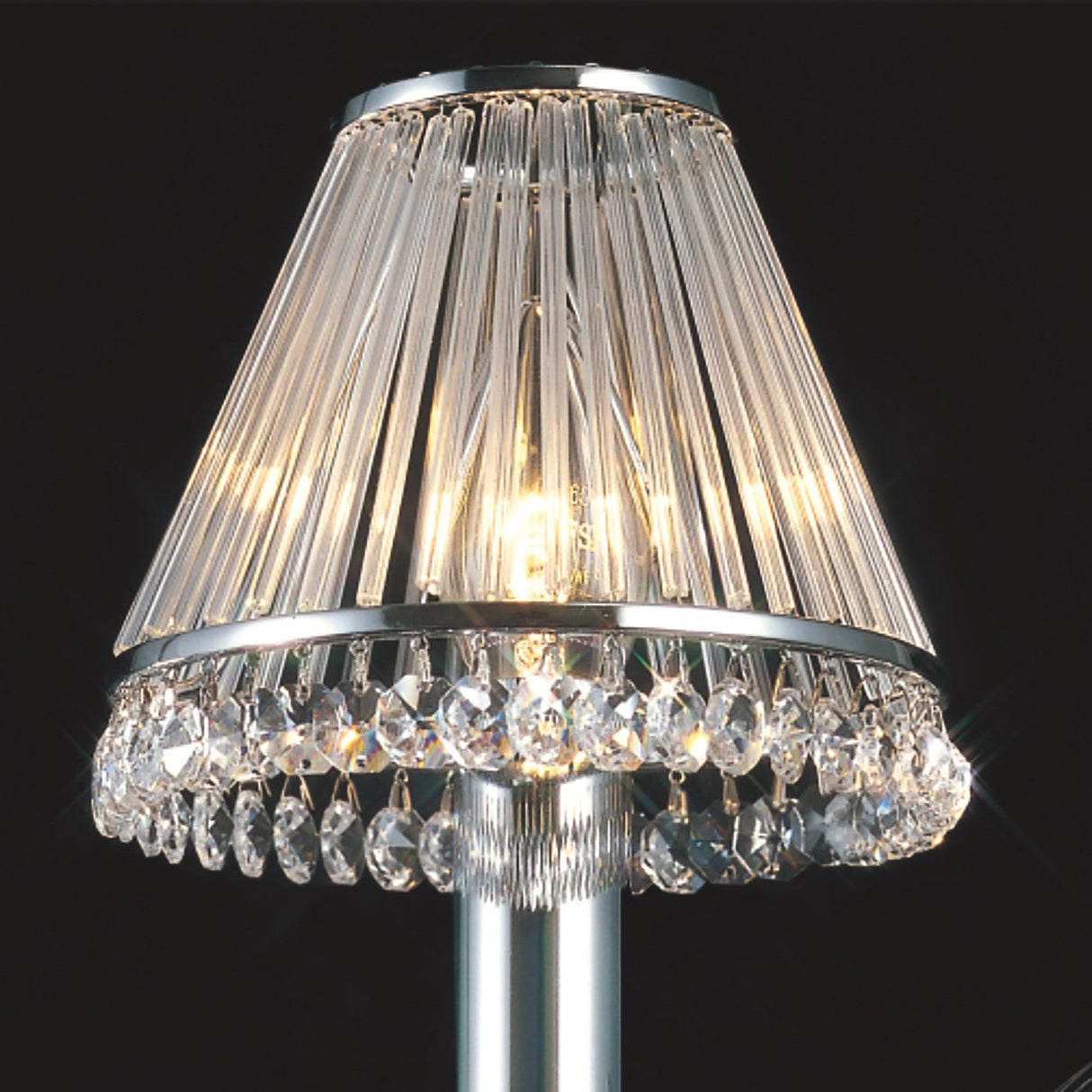Crystal Clip-On Crystal Lampshade With Clear Glass Rods - Polished Chrome