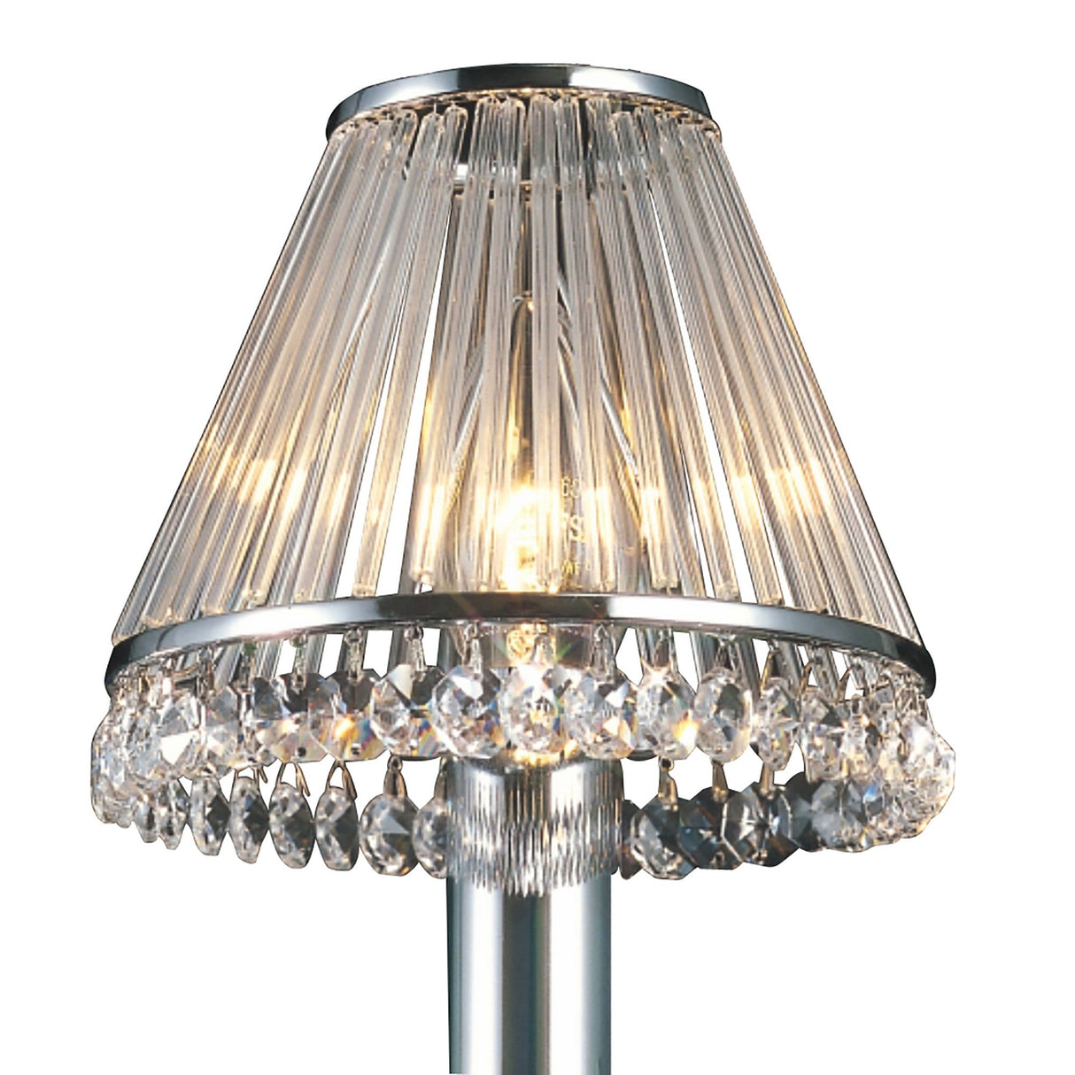 Crystal Clip-On Crystal Lampshade With Clear Glass Rods - Polished Chrome