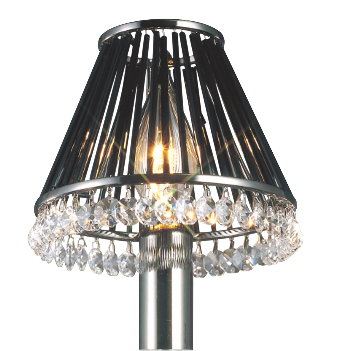 Crystal Clip-On Crystal Lampshade With Black Glass Rods - Black Chrome