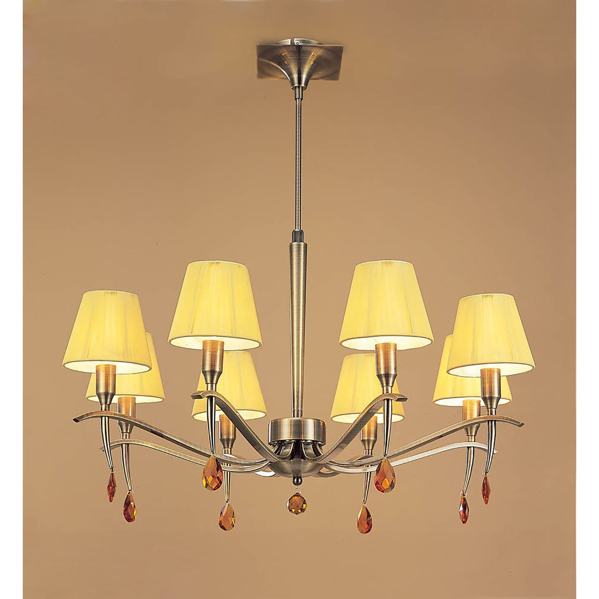Siena 75cm 8 Light Amber Crystal Chandelier - Brass With Amber Shades