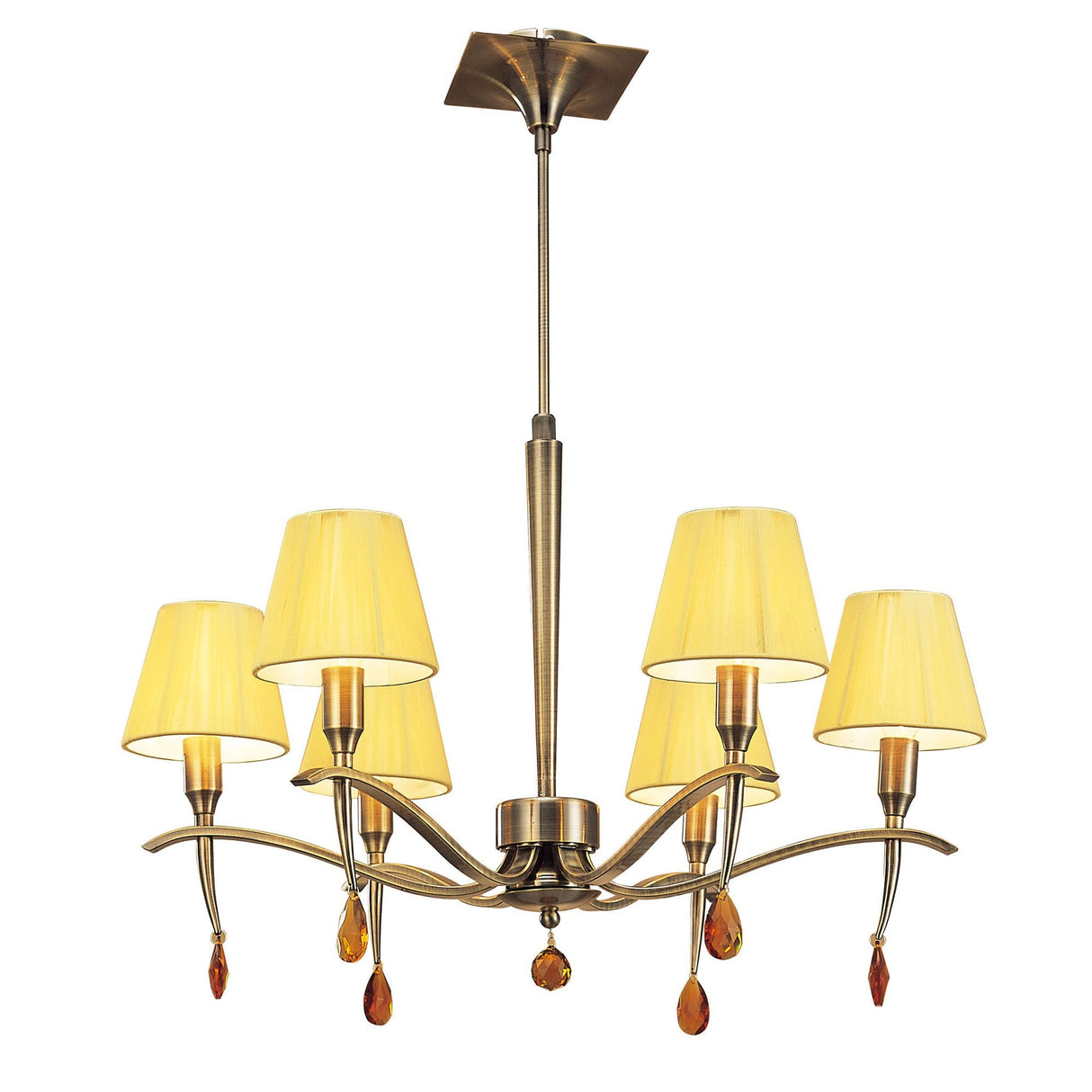 Siena 63cm 6 Light Amber Crystal Chandelier - Brass With Amber Shades
