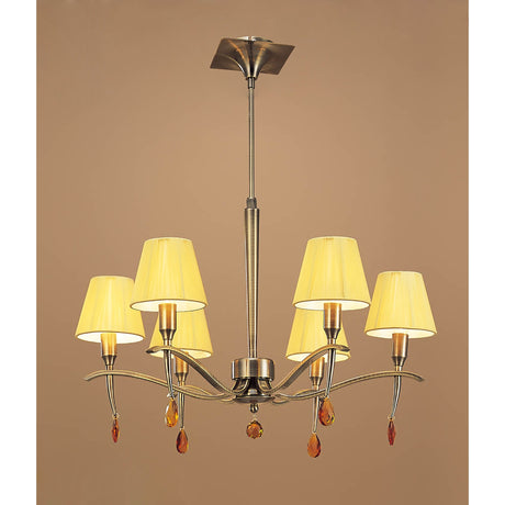 Siena 63cm 6 Light Amber Crystal Chandelier - Brass With Amber Shades