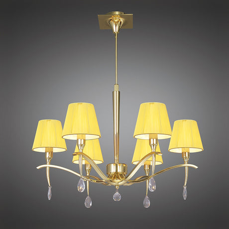 Siena 63cm 6 Light Chrome Crystal Chandelier - Brass With Amber Shades