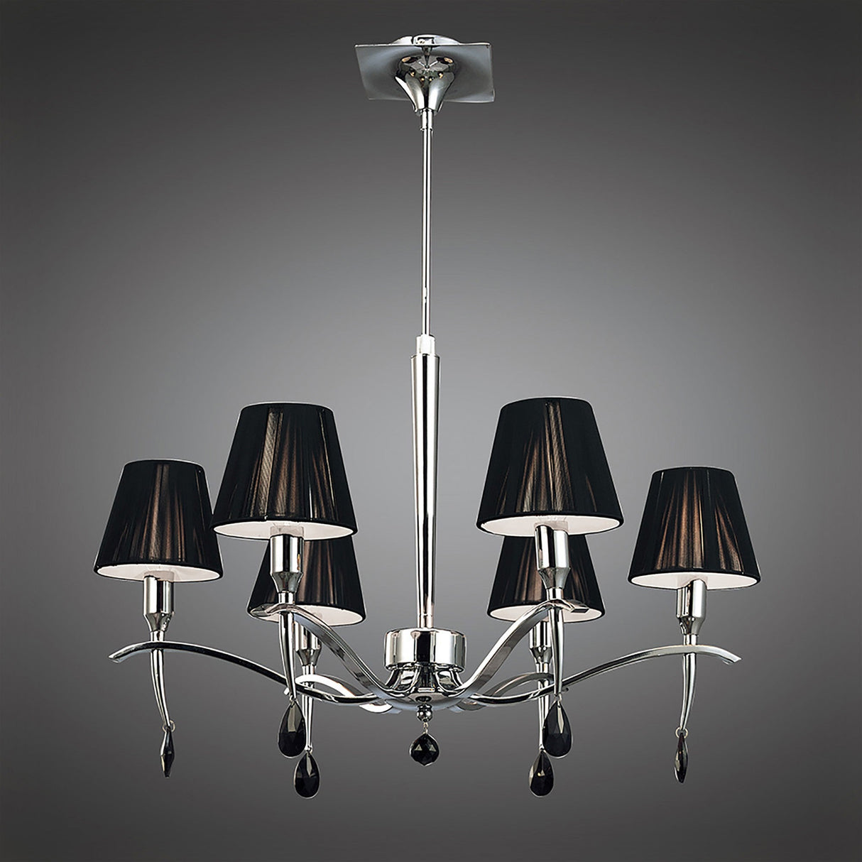 Siena 63cm 6 Light Black Crystal Chandelier - Chrome With Black Shades