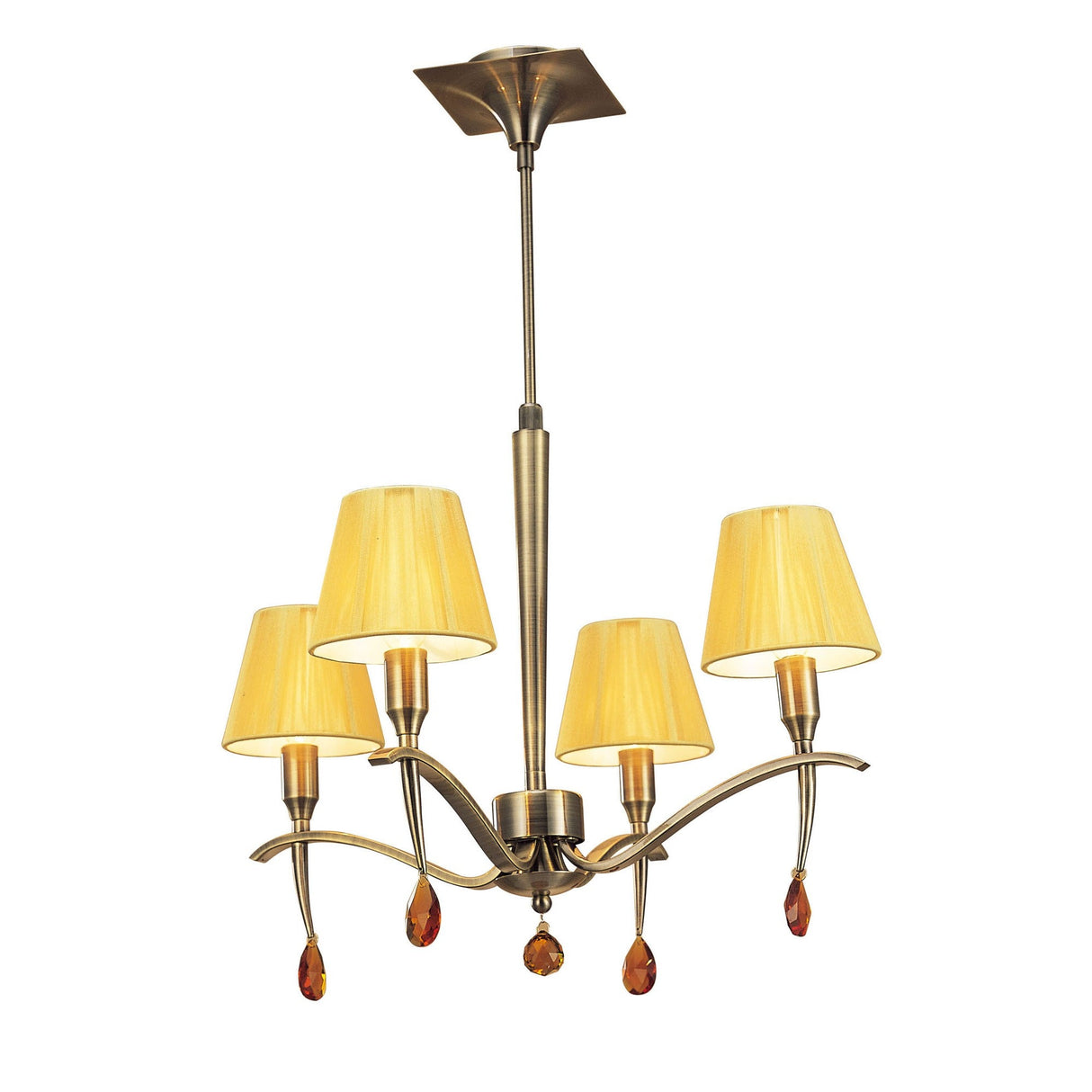 Siena 55cm 4 Light Amber Crystal Chandelier - Brass With Amber Shades