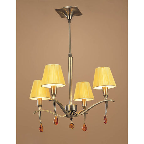 Siena  55cm 4 Light Amber Crystal Chandelier - Brass With Amber Shades