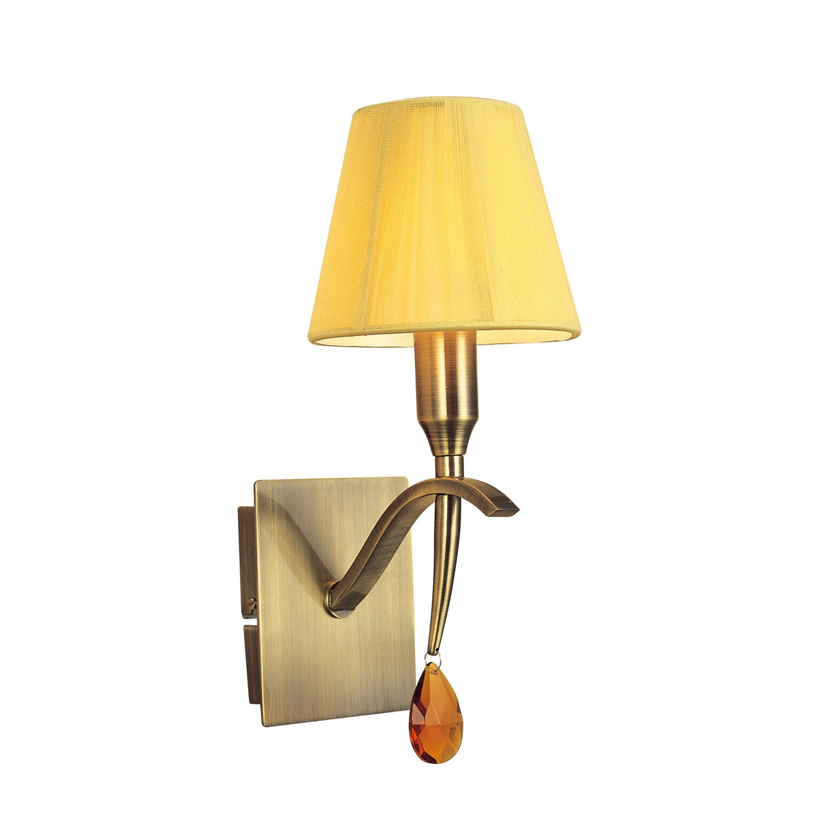 Siena Right 1 Light Crystal Wall Light With Switch - Brass With Amber Shade