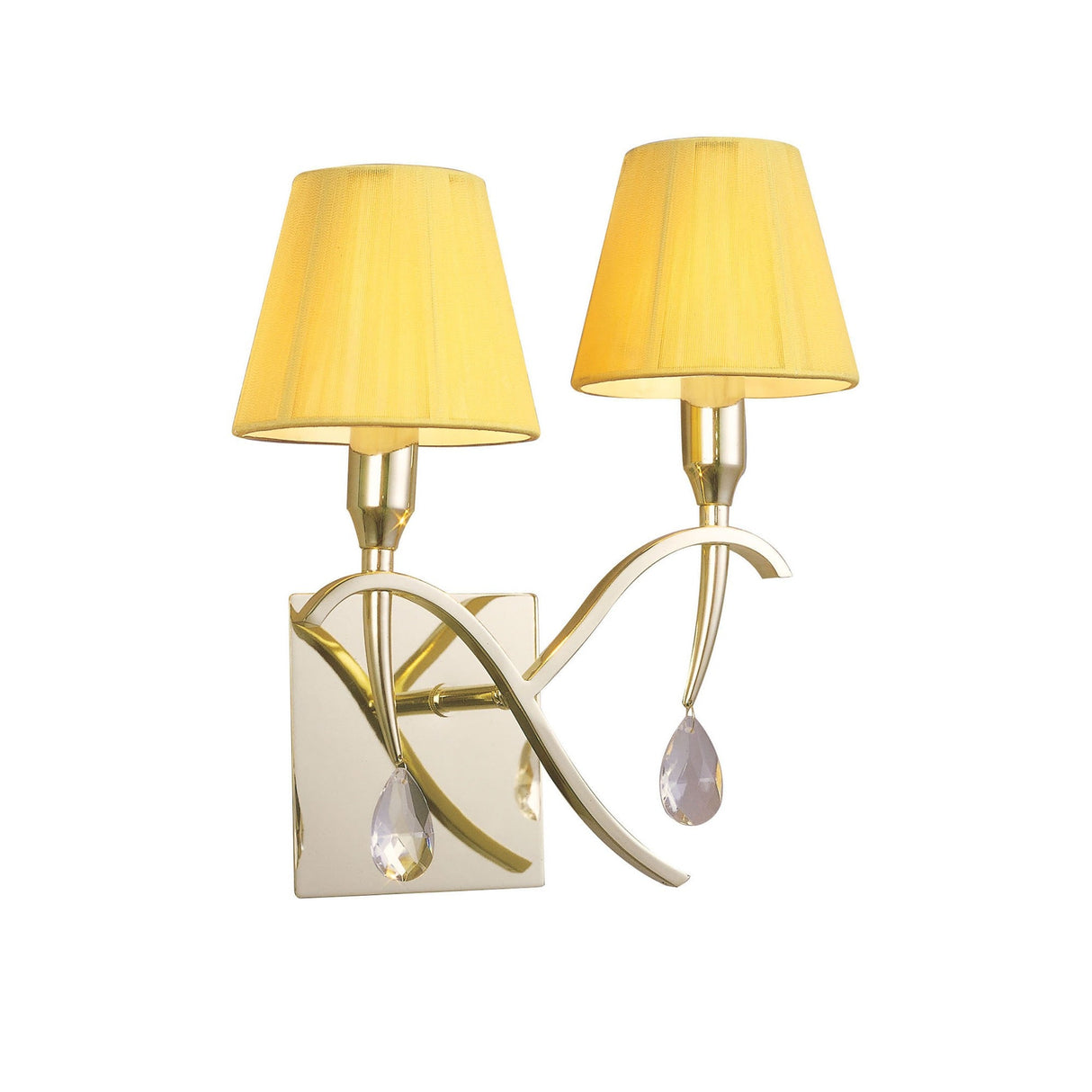 Siena 2 Light Crystal Wall Light With Switch - Brass With Amber Shades