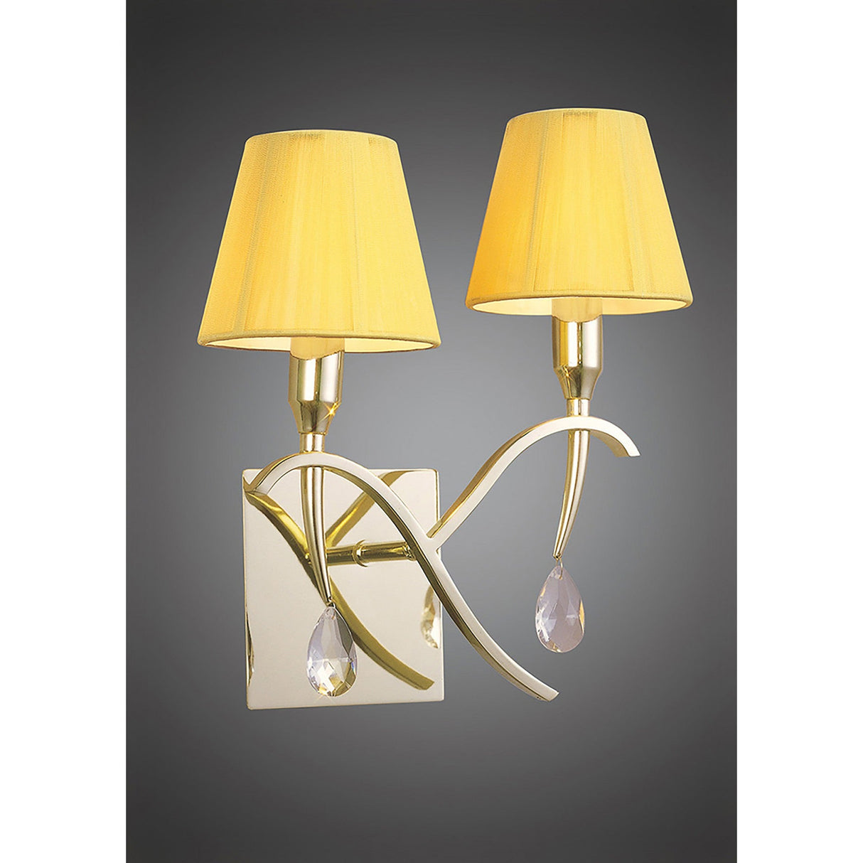Siena 2 Light Crystal Wall Light With Switch - Brass With Amber Shades